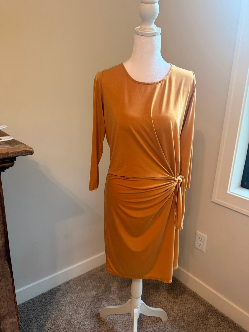 Anthropologie Dolan Left Coast Mustard Gold Side Tie Draped Dress XS